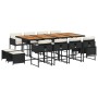Set comedor de jardín con cojines 13 pzas ratán sintético negro