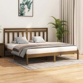 Honey brown solid pine wood bed frame 200x200 cm by vidaXL, Beds and slatted bases - Ref: Foro24-3105273, Price: 160,48 €, Di...