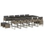 Set comedor de jardín con cojines 15 pzas ratán sintético gris