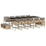 Set comedor de jardín con cojines 15 pzas ratán sintético beige