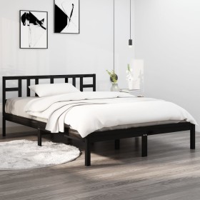 Estructura de cama madera maciza negro Supe King 180x200 cm