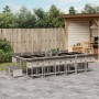 Set comedor jardín y cojines 17 pzas ratán sintético gris claro