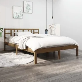 Honey brown solid pine wood bed frame 200x200 cm by vidaXL, Beds and slatted bases - Ref: Foro24-3105428, Price: 158,46 €, Di...