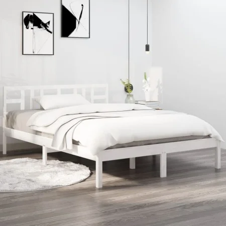 White solid wood bed frame 140x200 cm by vidaXL, Beds and slatted bases - Ref: Foro24-3105406, Price: 119,97 €, Discount: %