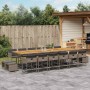 Set comedor de jardín 17 pzas y cojines ratán sintético gris
