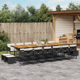 Set de muebles jardín 17 pzas con cojines ratán sintético negro