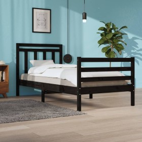 Estructura de cama madera maciza negra 100x200 cm