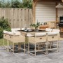 Set comedor de jardín 9 pzas con cojines ratán sintético beige