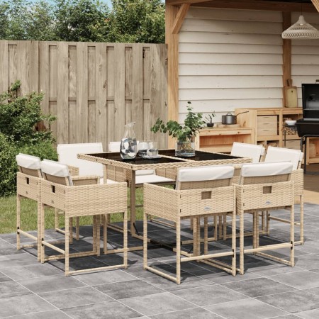 Set comedor de jardín 9 pzas con cojines ratán sintético beige