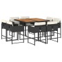Set de comedor de jardín 9 pzas y cojines ratán sintético negro