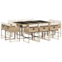 Set comedor de jardín 11 pzas con cojines ratán sintético beige