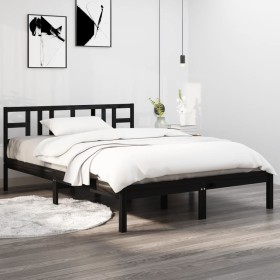 Estructura de cama de madera maciza negra 160x200 cm