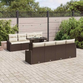 Conjunto de sofá de jardín con cojín 7 pcs Marrón y crema