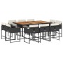 Set de comedor jardín 11 pzas con cojines ratán sintético negro