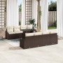 Conjunto de sofá de jardín con cojín 7 pcs Marrón y crema
