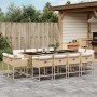 Set comedor de jardín con cojines 13 pzas ratán sintético beige