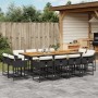 Set comedor de jardín con cojines 13 pzas ratán sintético negro