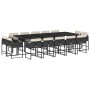 Set comedor de jardín con cojines 15 pzas ratán sintético negro