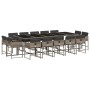 Set comedor de jardín con cojines 15 pzas ratán sintético gris