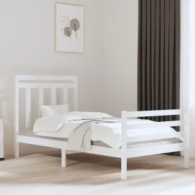 White solid wood bed frame 100x200 cm by vidaXL, Beds and slatted bases - Ref: Foro24-3105306, Price: 112,66 €, Discount: %