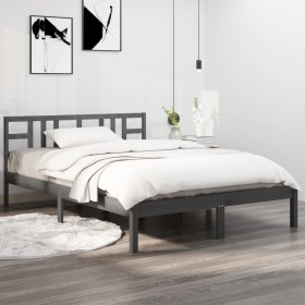 Estructura de cama doble pequeña madera maciza gris 120x190 cm