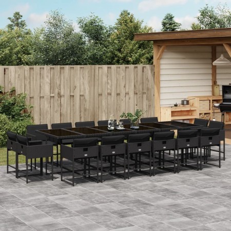 Set de muebles jardín 17 pzas con cojines ratán sintético negro