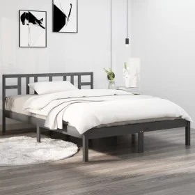 Solid gray pine wood bed frame 200x200 cm by vidaXL, Beds and slatted bases - Ref: Foro24-3105427, Price: 157,94 €, Discount: %