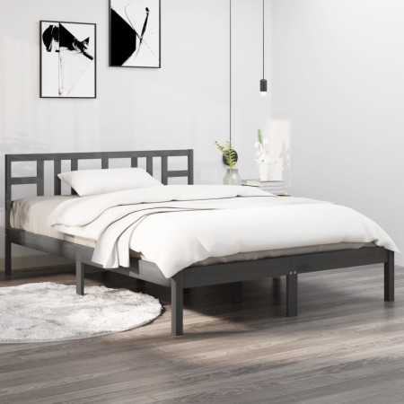 Estructura de cama de madera maciza de pino gris 200x200 cm de vidaXL, Camas y somieres - Ref: Foro24-3105427, Precio: 159,87...