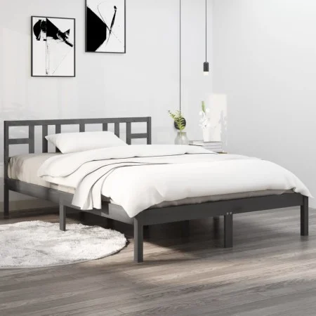 Solid gray pine wood bed frame 200x200 cm by vidaXL, Beds and slatted bases - Ref: Foro24-3105427, Price: 157,94 €, Discount: %
