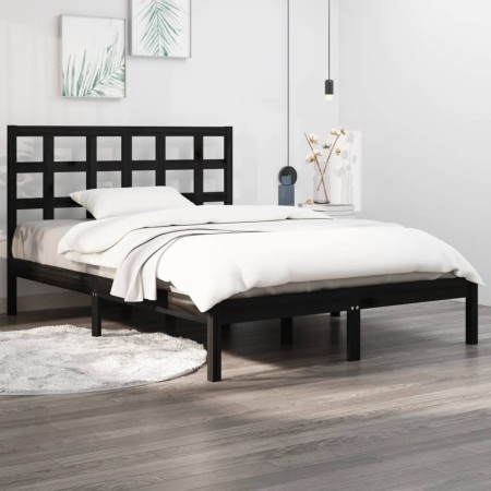 Black solid wood bed frame 140x190 cm by vidaXL, Beds and slatted bases - Ref: Foro24-3105454, Price: 158,26 €, Discount: %