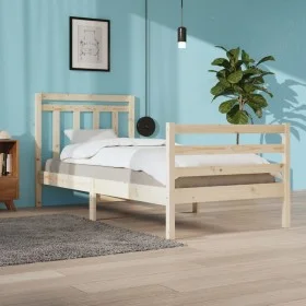 Solid wood bed frame 100x200 cm by vidaXL, Beds and slatted bases - Ref: Foro24-3105305, Price: 110,38 €, Discount: %