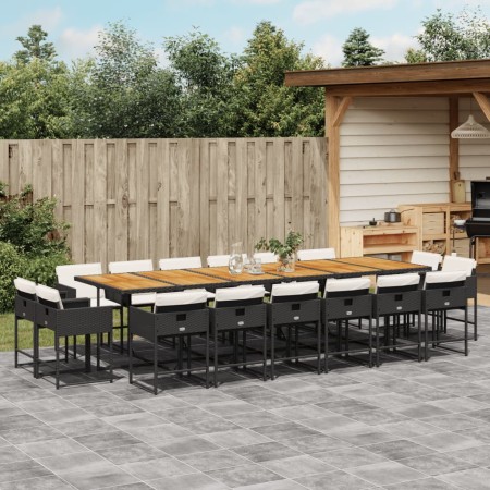 Set de muebles jardín 17 pzas con cojines ratán sintético negro