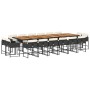 Set de muebles jardín 17 pzas con cojines ratán sintético negro