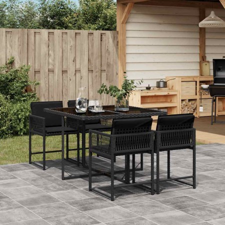 Set de muebles jardín 5 pzas con cojines ratán sintético negro