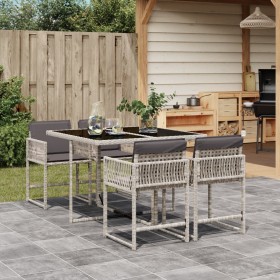 Set comedor de jardín 5 pzas cojines ratán sintético gris claro