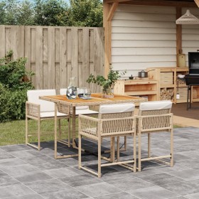 Set comedor de jardín 5 pzas con cojines ratán sintético beige