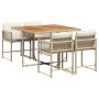 Set comedor de jardín 5 pzas con cojines ratán sintético beige