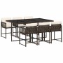 Set comedor de jardín 7 pzas con cojines ratán sintético marrón