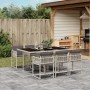 Set comedor jardín 7 pzas y cojines ratán sintético gris claro