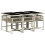 Set comedor jardín 7 pzas y cojines ratán sintético gris claro
