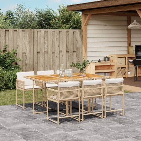 Set comedor de jardín 7 pzas con cojines ratán sintético beige