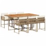 Set comedor de jardín 7 pzas con cojines ratán sintético beige