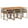Set comedor de jardín 7 pzas con cojines ratán sintético beige