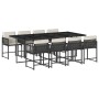 Set de comedor de jardín 9 pzas y cojines ratán sintético negro