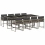 Set comedor jardín 9 pzas y cojines ratán sintético gris
