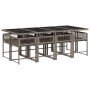 Set comedor jardín 9 pzas y cojines ratán sintético gris