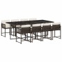 Set comedor para jardín 9 pzas y cojines ratán sintético marrón