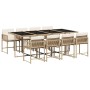 Set comedor de jardín 9 pzas con cojines ratán sintético beige