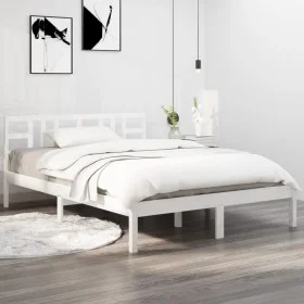 White solid wood bed frame 200x200 cm by vidaXL, Beds and slatted bases - Ref: Foro24-3105426, Price: 137,84 €, Discount: %