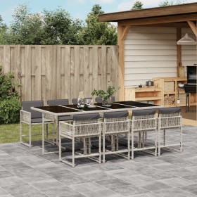 Set comedor de jardín 9 pzas cojines ratán sintético gris claro